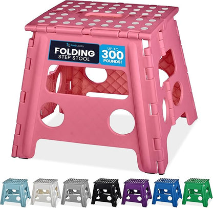 Handy Laundry Folding Lightweight Step Stool - Sturdy Enough to Support Adults - Opens Easy with One Flip - Great for Kitchen, Bathroom or Bedroom (Pink - 13 Inch)