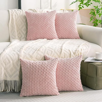 Set of 4 Light Pink Decorative Throw Pillow Covers 22x22 Inch Corduroy Pillow Covers for Bed Couch Sofa Living Room Soft Square Cushion Cases