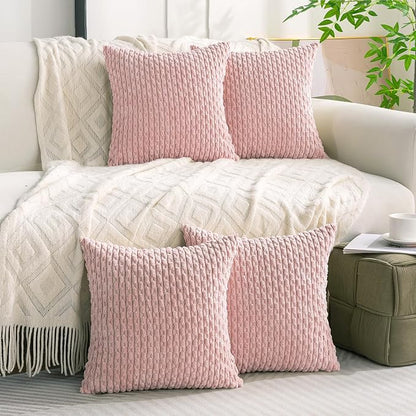 Set of 4 Light Pink Decorative Throw Pillow Covers 26x26 Inch Corduroy Pillow Covers for Bed Couch Sofa Living Room Soft Square Cushion Cases