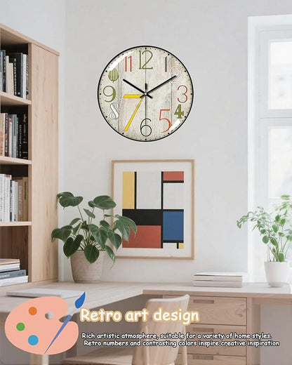 Decorative Wall Clocks Batterys Operated, Retro Wall Clock with Glass Dial, 12-Inch Dial with Roman Numerals, Silent and No Ticking, Suitable for Living Room, Bedroom, Dining Area, Workspace