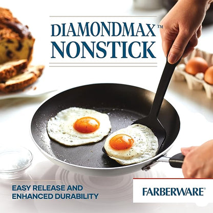 Farberware Cookstart DiamondMax Nonstick Cookware/Pots and Pans Set, Dishwasher Safe, Includes Baking Pan and Cooking Tools, 15 Piece - Silver