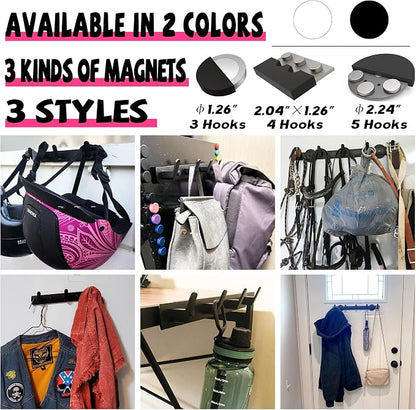 ULIBERMAGNET White Magnetic Coat Rack,Heavy Duty Coat Magnetic Holder with 5 Hooks,Anti-Slip Strong Magnetic Hanger for Refrigerator,Metal Cabinet,Entryway,Hanging Coat, Jackets, Umbrella,Scarf,Bag
