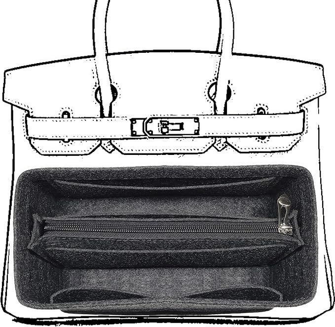 Purse Organizer Insert For Birkin 35 Bag, Felt Insert Organizer With Zipper, Large Capacity,Women’s Handbags Shaper (35,Gray)