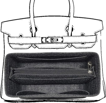 Purse Organizer Insert For Birkin 30 Bag, Felt Insert Organizer With Zipper, Large Capacity,Women’s Handbags Shaper (30,Gray)