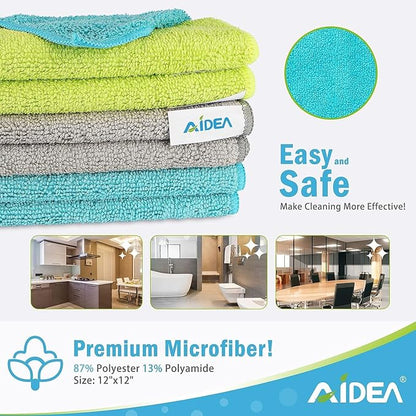 AIDEA Microfiber Cleaning Cloth-200PK, Soft Microfiber Towels for Cars, Absorbent Cleaning Rags, Lint-Free Streak-Free Wash Cloths for House, Kitchen, Window(12in.x12in)
