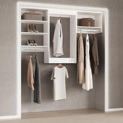 Double Hanging Closet Unit, Modular Wood Closet System Organizer with Storage, White, 19.5"W