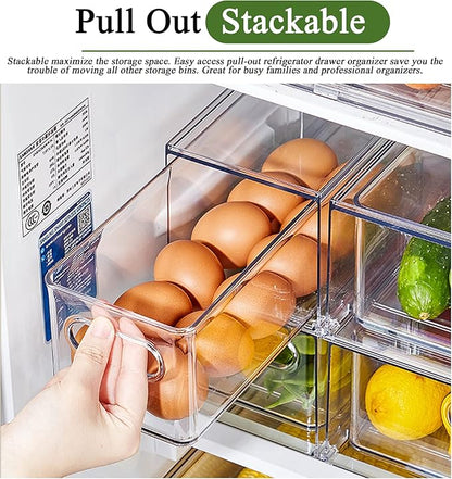 bealy 2 Pack Fridge Organizers and Storage with Pull out Drawer, Stackable Storage Drawer, Clear Refrigerator Organizers, BPA-Free for Kitchen Cabinet Pantry, 3.14QT