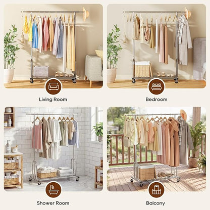TigerParty Heavy Duty Clothes Rack,Load 600 LBS,Metal Garment Rack,Standing Rolling,Clothing Rack for Hanging Clothes,Portable Closet Wardrobe Rack for Bedroom Laundry Living Room