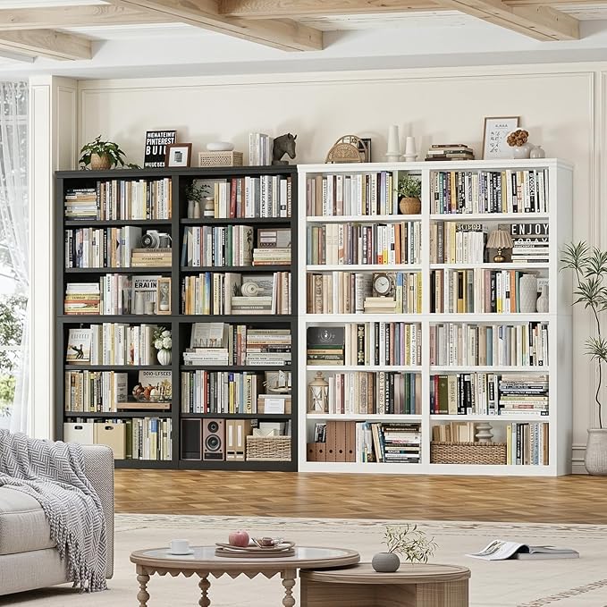 HOSTACK 63" W Open Book Shelf, 73" Tall Bookshelf with Storage, Modern White Bookshelf, Large Bookcase with 12 Display Shelves, 6 Tier Wooden Book Case for Living Room, Home Office, Library, White