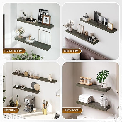 Howizz 48" Rustic Farmhouse Floating Shelves – Set of 2 Acacia Wood Shelves for Stylish Wall Decor in Kitchen, Bathroom, Unique Chevron Pattern, Mocha Color, 48x8x1.5 Inches - Set of 2 - DIY