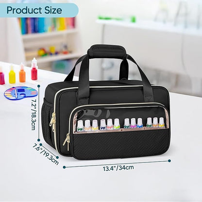 Prokva Acrylic Paint Organizer Case for 54 Bottles (2 oz), Craft Paint Storage Organizer with Shoulder Strap, Paint Bottle Organizer Bag with Brush Storage, Black
