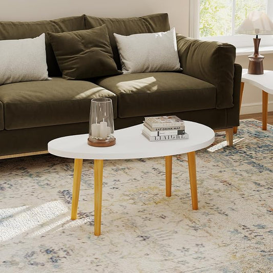 Mango Coffee Table Low Table with 4 Solid Wood Sturdy Legs,Floor Table Desk for Sitting on The Floor,19.7"D x 31.5"W x 16"H Inches,Living Room/Toy room Furniture,Rental house Furniture(White)