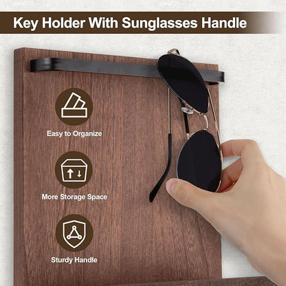 Key Holder Wall Mount, Key Holder for Wall with 4 Hooks, Farmhouse Key Hanger Holds Dog Leash, Sunglasses, Decorative Mail Organizer Home Decor (Brown)