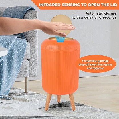 Pukomc Smart Sensor Wastebasket, Convenient and Hygienic Easy to Use, Technology Sensor Waterproof Wastebasket Plastic Trash can for Kitchen, Bathroom, Bedroom, Living Room, Office and Outdoor Orange