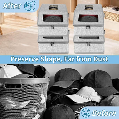2 PCS Hat Organizer, Stackable Hat Storage for Closet, Breathable Fabric, for Women & Men Hat Boxes (Grey)