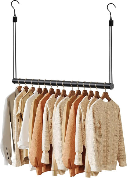 BaiNong Adjustable Closet Hanging Rod Heavy Duty 32'' Black (Black, 32 Inch)