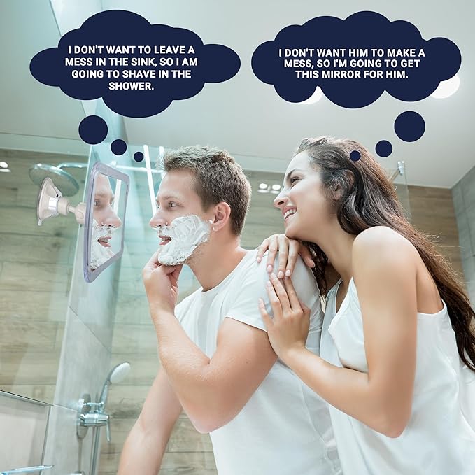 MIRRORVANA Fogless Shower Mirror for Shaving with Upgraded Suction-Cup, 1X Magnifying, 6.3 x 6.3 Inch (Translucent Frame, Grey Suction)