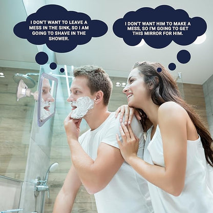 MIRRORVANA Fogless Shower Mirror for Shaving with Upgraded Suction-Cup, 1X Magnifying, 6.3 x 6.3 Inch (Translucent Frame, Grey Suction)