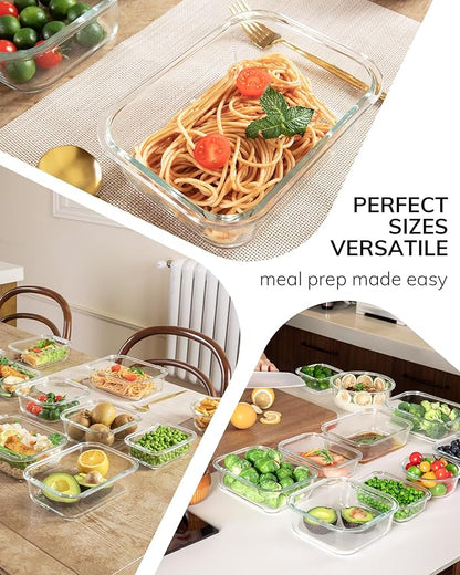 5-Pack Borosilicate Glass Containers with Tempered Lids, 35.2oz/4.4 Cup Airtight Meal Prep Set, Microwave/Freezer Safe (Pink)