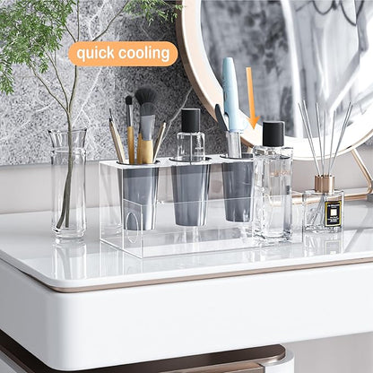 Hair Tool Organizer, Clear Acrylic Hair Dryer Holder with Insulated Cup, Bathroom Supplies Countertop Blow Dryer Holder, Vanity Caddy Storage Stand for Accessories, Makeup, Toiletries