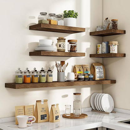 Acovy 48 Inch Floating Shelves, 48"x9.25"x1.5" Inch Deep Floating Shelves for Wall, Wooden Shelves for Bathroom, Bedroom, Living Room, Walnut, 1 Piece