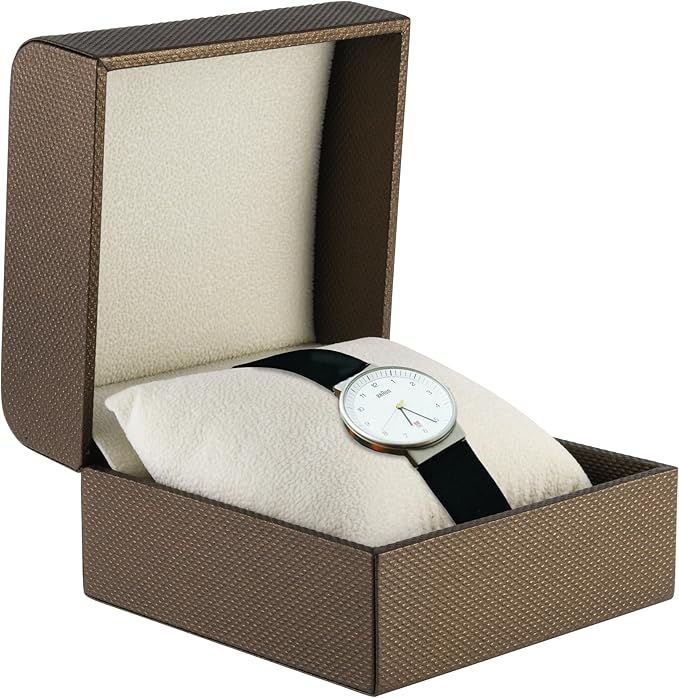 Premium Weave Texture Pillow-Style Watch Box & Bangle Box for Men & Women - Soft Ivory Suede Interior Bracelet/Bangle & Watch Case - Ideal for Watch & Bracelet Jewelry Gift Box Display