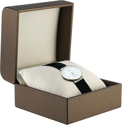 Premium Weave Texture Pillow-Style Watch Box & Bangle Box for Men & Women - Soft Ivory Suede Interior Bracelet/Bangle & Watch Case - Ideal for Watch & Bracelet Jewelry Gift Box Display