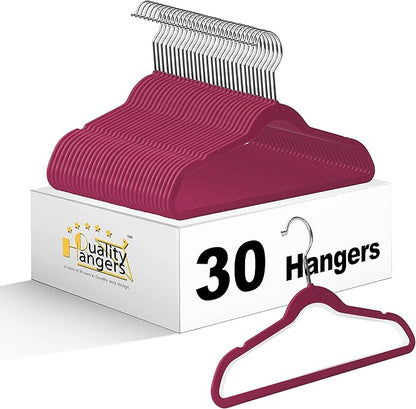 Quality Children's Plastic 30 Pack Non Velvet Non-Flocked Thin Compact Hangers Swivel Hook for Shirts Blouse Coats (Raspberry, 30)