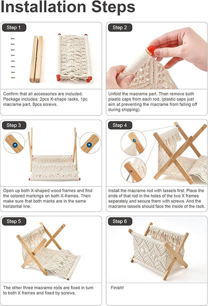 Mkono Macrame Magazine Rack Boho Storage Holder Standing Basket for Books, Newspapers, Swaddle Blanket, Dorm Essentials, Living Room, Bathroom, Office, Nursery, Home Decor, Small Size, 11.2”L x 7.5”W