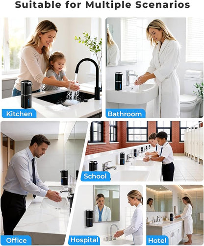 2 Pack Automatic Liquid Soap Dispenser, 13.5oz/400mL, USB Rechargeable, 9-Adjustable Liquid Levels, IPX5 Waterproof, Touchless & Wall/Tabletop Use for Kitchen Bathroom, Black