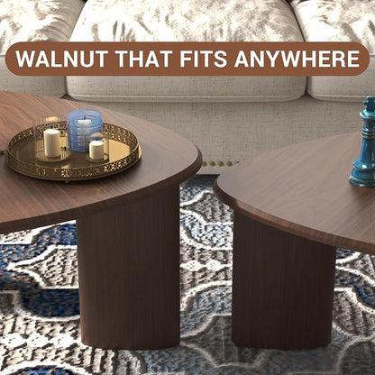 Honyee Nesting Coffee Table Set of 2, Modern Walnut Wood Veneer Coffee Table and Side Table Set for Living Room, Small End Table Set with Flexible Use and Space-Saving Design