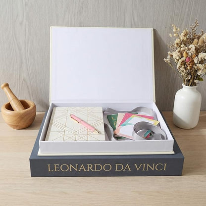 Decorative Storage Books Set of 2, Linen Cover, Gold Letters, Beige and Dark gray