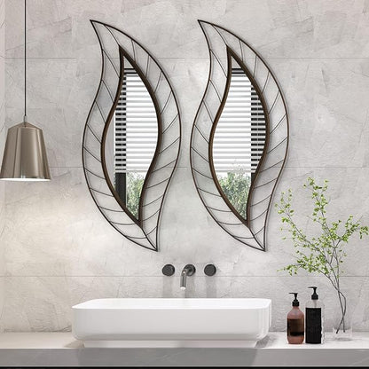 ironsmithn Decorative Wall Mirror, Leaf Design Metal Frame, 45" x 18.5" Unique Wall Mirror for Bathroom Vanity Living Room Bedroom Fireplace(Rustic)