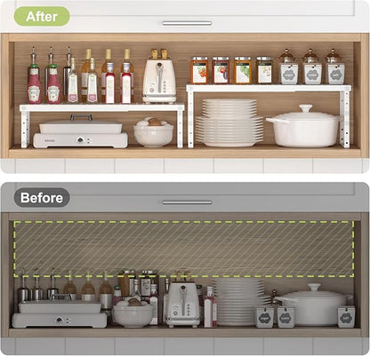 RUILALIFE Expandable Cabinet Organizer Shelf With Adjustable Height, Stackable Kitchen Countertop Organizer Rack, Adjustable Shelf Riser For Kitchen Counter, Pantry, Cupboard, Desk, Tabletop