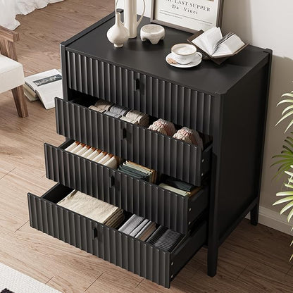Black 4 Drawer Dresser, Modern Chest of Drawers for Bedroom, Wood Storage Dresser Organizer with Deep Drawers for Clothes, Nightstand for Bedroom, Hallway, Living Room, Entryway