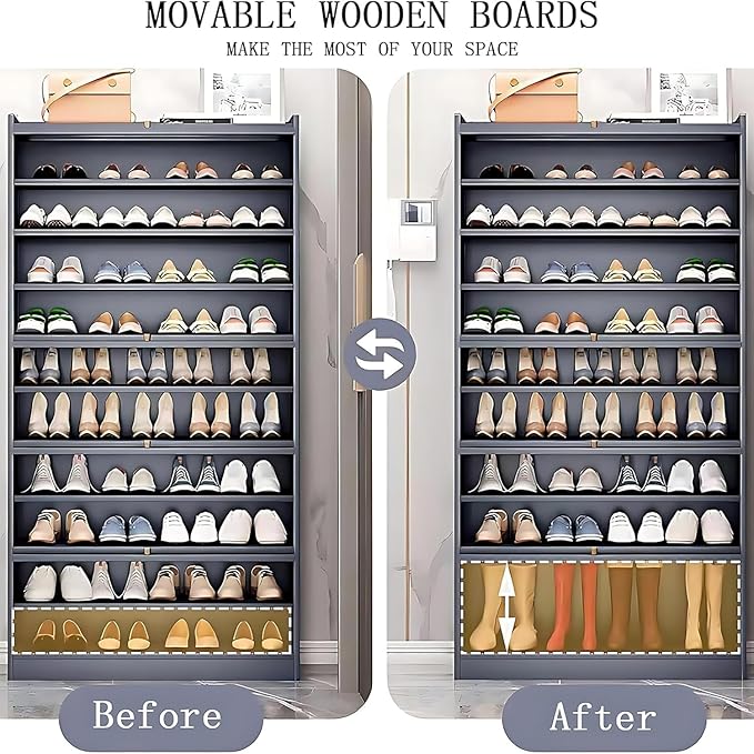 10-Tier Large Shoe Cabinet with Acrylic Doors, Large Capacity Bamboo Shoe Cabinet, 40-45 Pairs Shoe Rack, Free Standing Shoe Rack,Entrance for Hallway Living Room