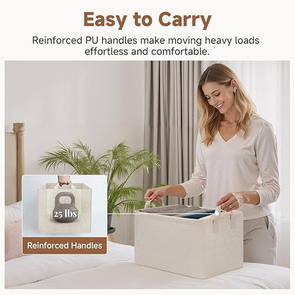 StorageWorks Storage Bins, Shelves Baskets for Organizing, Fabric Closet Organizers with Handles, Metal Frame, Beige?Cotton-linen?, 2-Pack