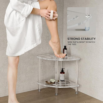 Sumerflos Acrylic Corner Shower Stool, Clear Shower Bench for Shaving Legs Seating Waterproof Heavy Duty Assemble Modern (Clear, 15.75" D x 15.75" W x 18.11" H)