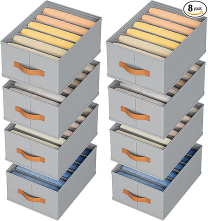 DIMJ Wardrobe Clothes Organizer - Foldable Closet Drawer Organizer Dividers for Jeans, Pants, Sweater, T Shirt, Storage Bins with Handles for Shelf