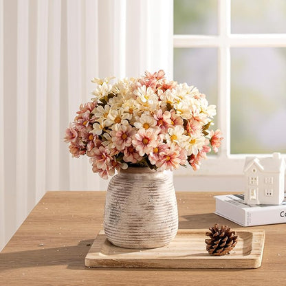 Ceramic Small Flower Vase, 6“ Rustic Farmhouse Vases Home Decor, Short Pottery Decorative Pampas Vase for Table Living Room Entryway Mantel Bookshelf Bedroom Bathroom Kitchen-Rustic