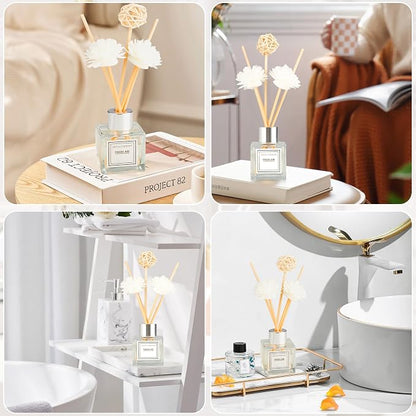 Reed Diffuser Set, 1.7 oz Scent Diffuser with Sticks, Gardenia Scent for Bathroom Accessories Shelf Decor, Air Fresheners for Home, Home Fragrance Products, House Office Room Decor Aesthetic & Gift