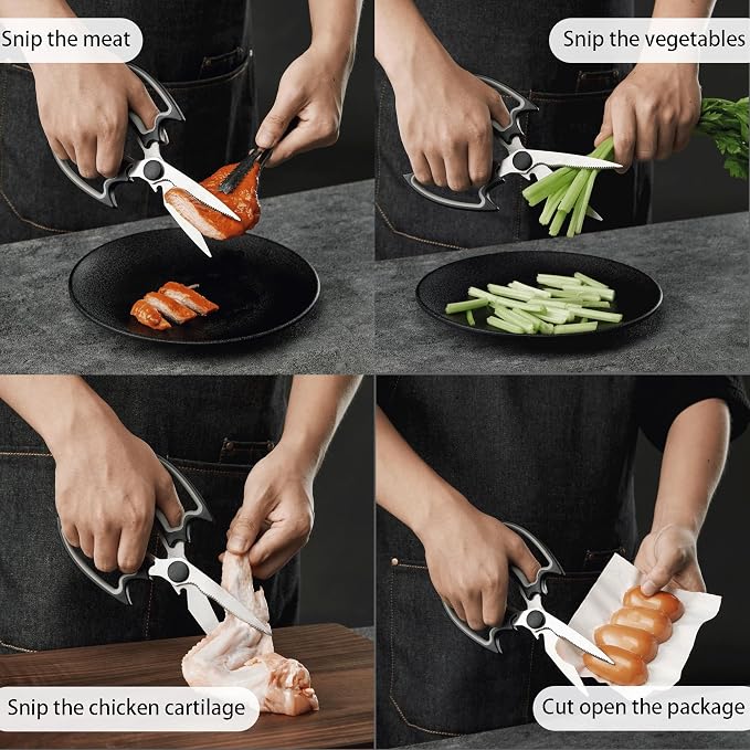 OMDAR Bat Kitchen Scissors All Purpose 2 Pack - Halloween Goth Cute Kitchen Shears - Heavy Duty Stainless Steel Cooking Shears for Cutting Meat, Food, Poultry - with Magnetic Blade Guards