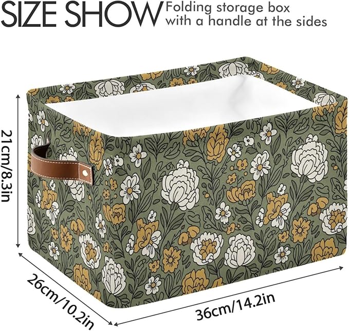 Beautiful Flowers Storage Baskets with Handles Fabric Foldable Baskets for Home Organizer Closet Bedroom Bathroom Office (1-Pack)