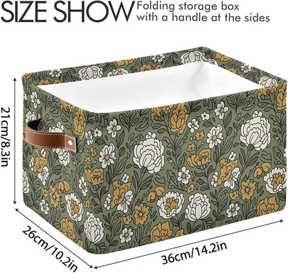 Beautiful Flowers Storage Baskets with Handles Fabric Foldable Baskets for Home Organizer Closet Bedroom Bathroom Office (1-Pack)