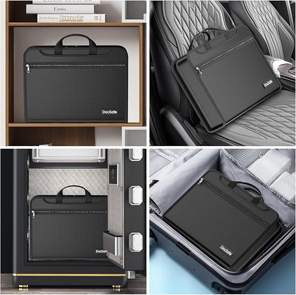 DocSafe Accordion File Organizer Bag with Lock, Fireproof Water Resistant Expanding File Folder with Multi Colorful Pockets,Document Organizer Safe Storage for Important Documents and More, Black