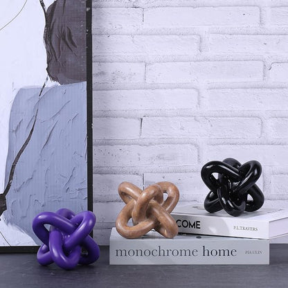 DOVDOV Wood-Toned Knot Sculpture, Triple-Knot Statue, Wood-Toned Home Decor, Ideal for accenting Rustic-Style Coffee Tables, Living Room TV Stands, Dining Tables, and entryway Shelving.