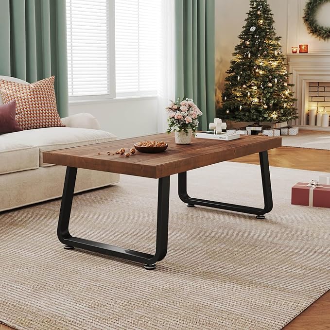 IBF Rustic Coffee Table, Industrial Solid Wooden Tea Table, Farmhouse Real Wood Center Coffee Table, Modern Minimalist Rectangle Cocktail Table, 39 in