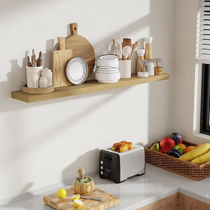 Acovy 48 Inch Floating Shelves, 8 Inch Deep Floating Shelves for Wall, Hanging Shelf with Invisible Brackets, Deep Shelves for Bathroom, Bedroom, Living Room, Oak, Set of 1