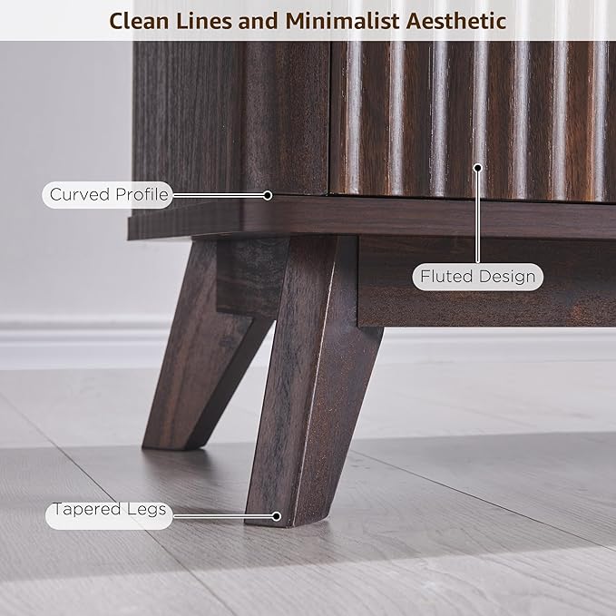 OKD 70" Mid Century Modern Fluted TV Stand, Entertainment Center, Sideboard, Media Console for Living Room with 2 Soft Close Door/Adjustable Shelves (Dark Walnut)