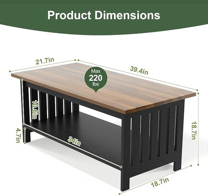 YOSHOOT 39.4" Farmhouse Coffee Table, Small Coffee Tables for Living Room | Black, 2 Tier Coffee Table with Storage, Tea Table for Living Room Bedroom Small Space
